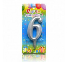 Свеча тортовая цифра 6 серебро 5,8*12 ОСЗ
