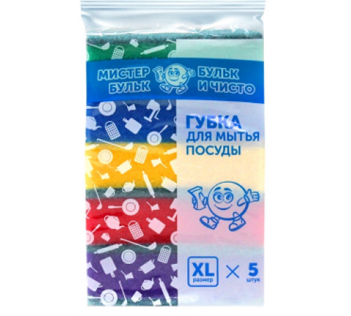 Губка для посуды Мистер Бульк XL 5шт 90*65*25 (уп30шт)