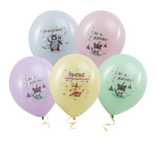 Шар латексный 12"/30см С Днем рождения! Животные-индейцы пастель ассорти (уп50шт)