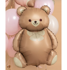 Шар фольгированный 35"/89см Фигура Мишка с бантом коричневый сатин KIR