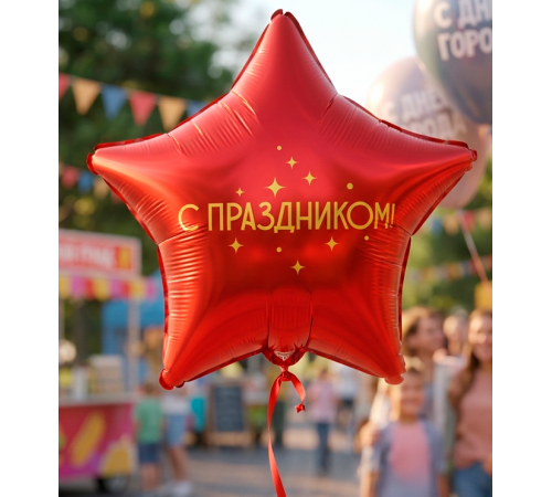 Шар фольгированный 18"/46см С праздником! в упаковке Звезда красная